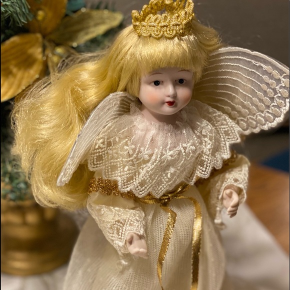Vintage porcelain doll angel tree topper - Picture 4 of 16
